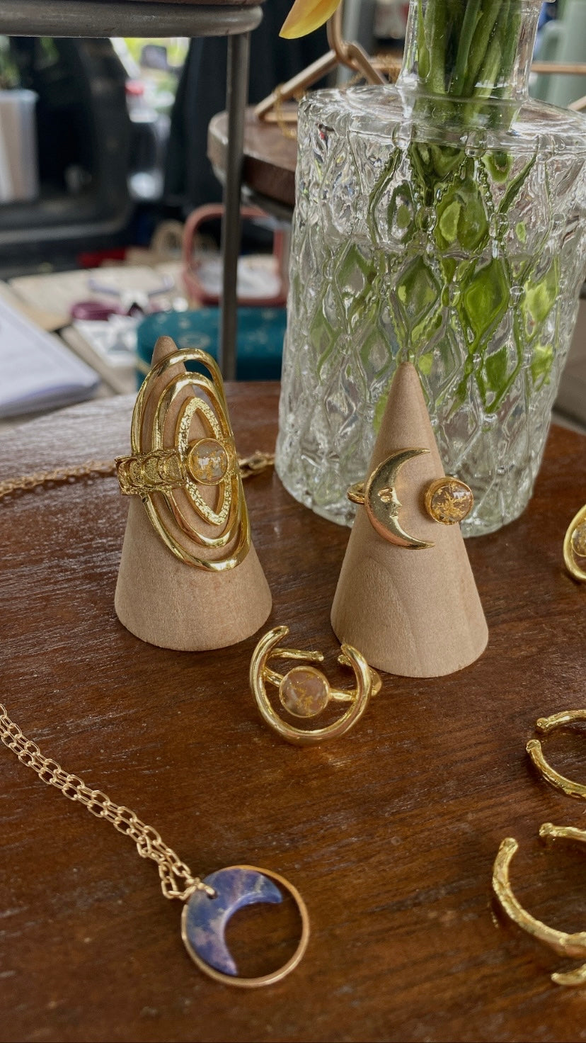 Bold Moon Phase Adjustable Gold Ring