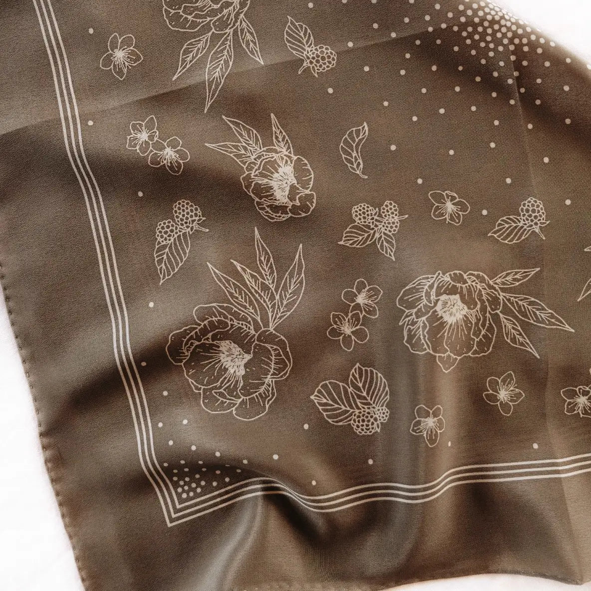 Deep Sage Floral Silk Scarf