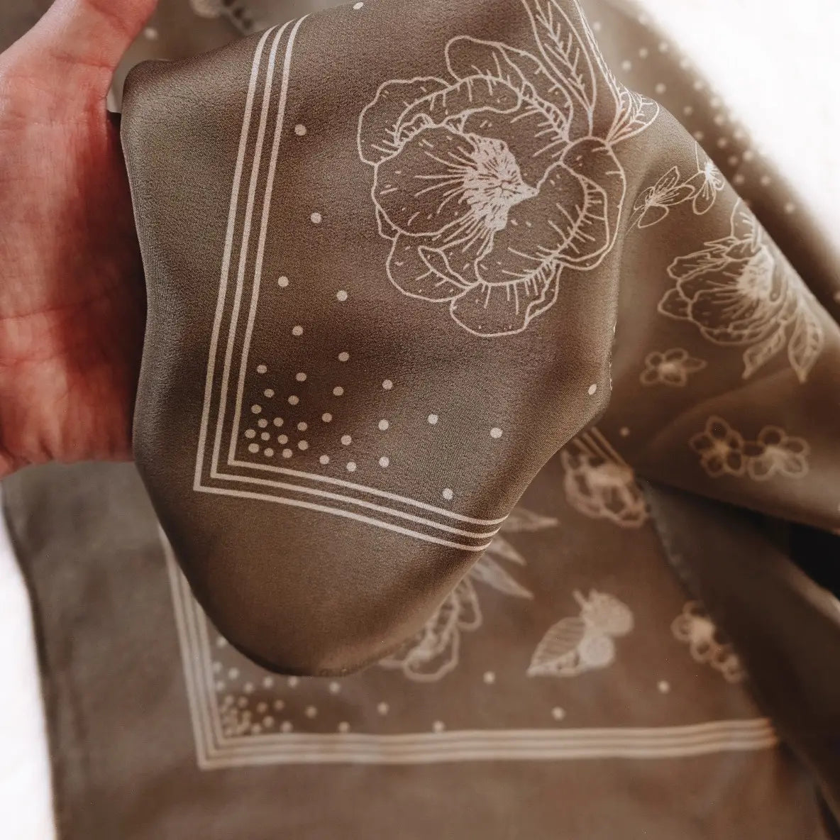 Deep Sage Floral Silk Scarf