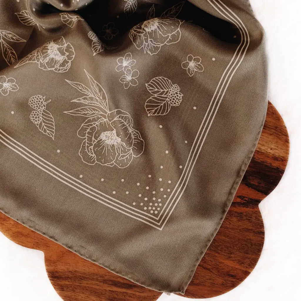 Deep Sage Floral Silk Scarf