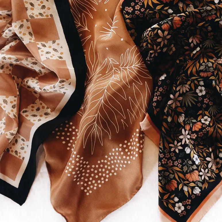 Tropical Palms Amber Silk Scarf