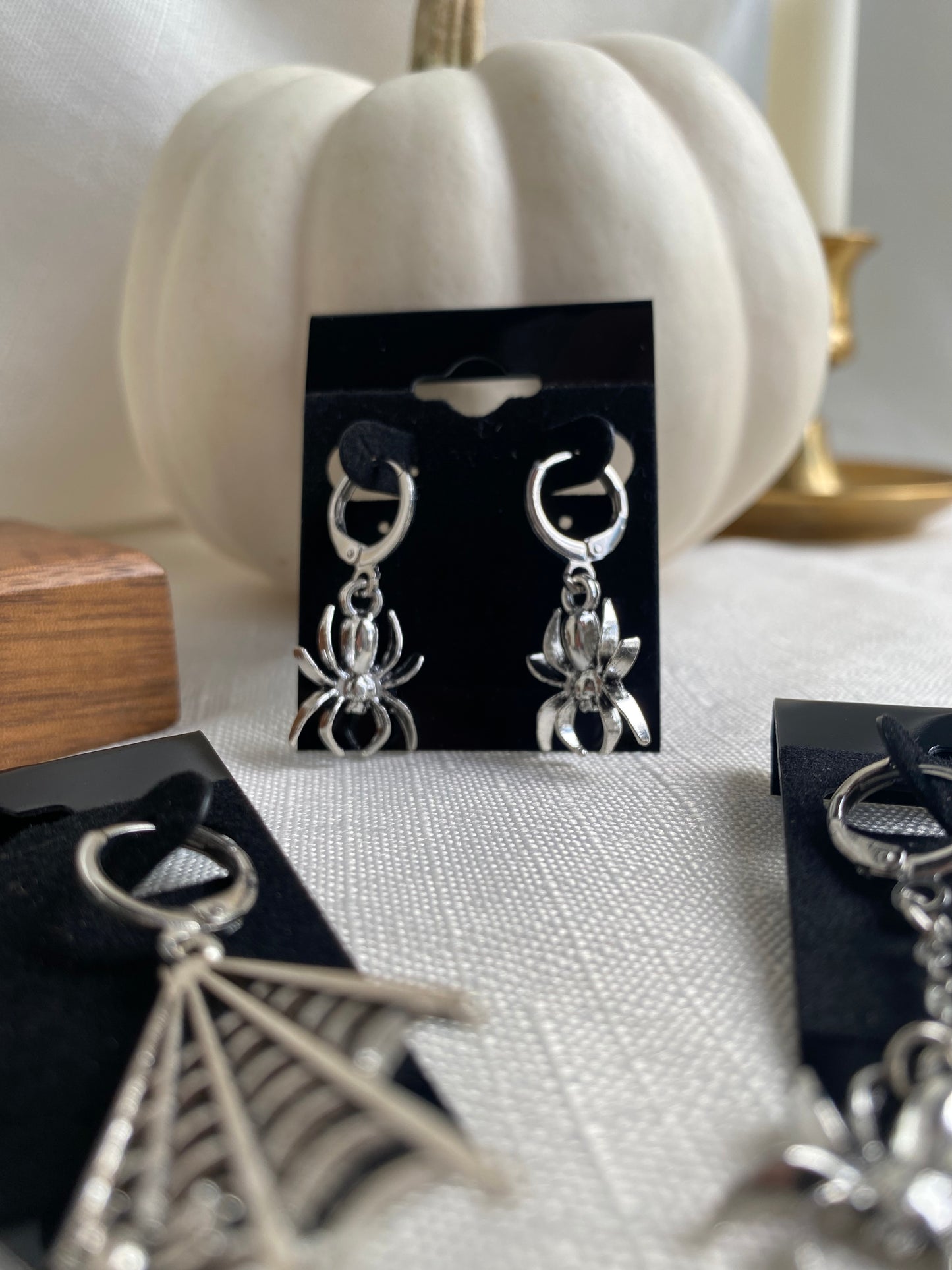 Silver Spider Huggie Hoop Earrings