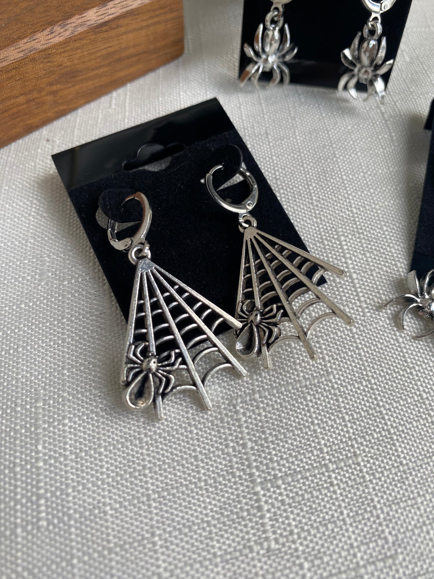 Silver Spider Web Huggie Hoop Earrings