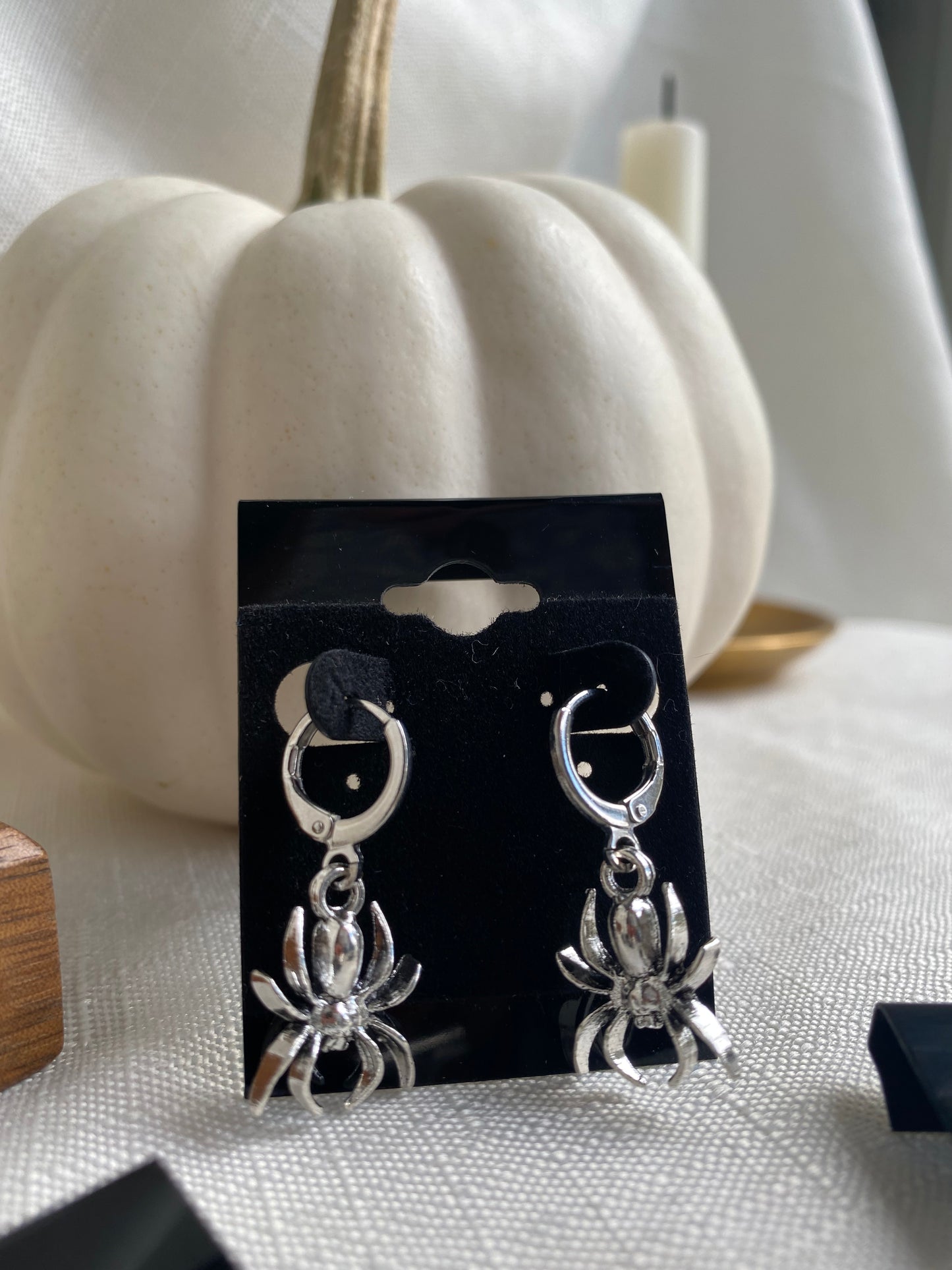 Silver Spider Huggie Hoop Earrings