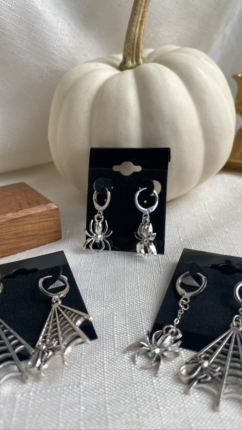 Silver Spider Huggie Hoop Earrings