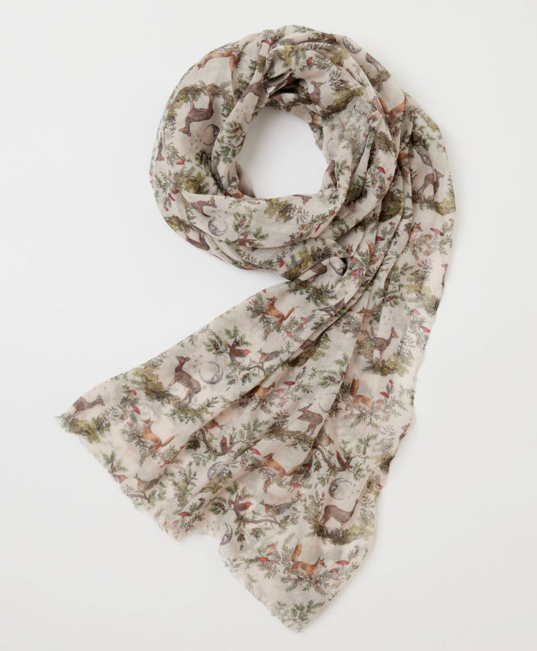 A Night’s Tale Lightweight Scarf - Grey Woodland Scene