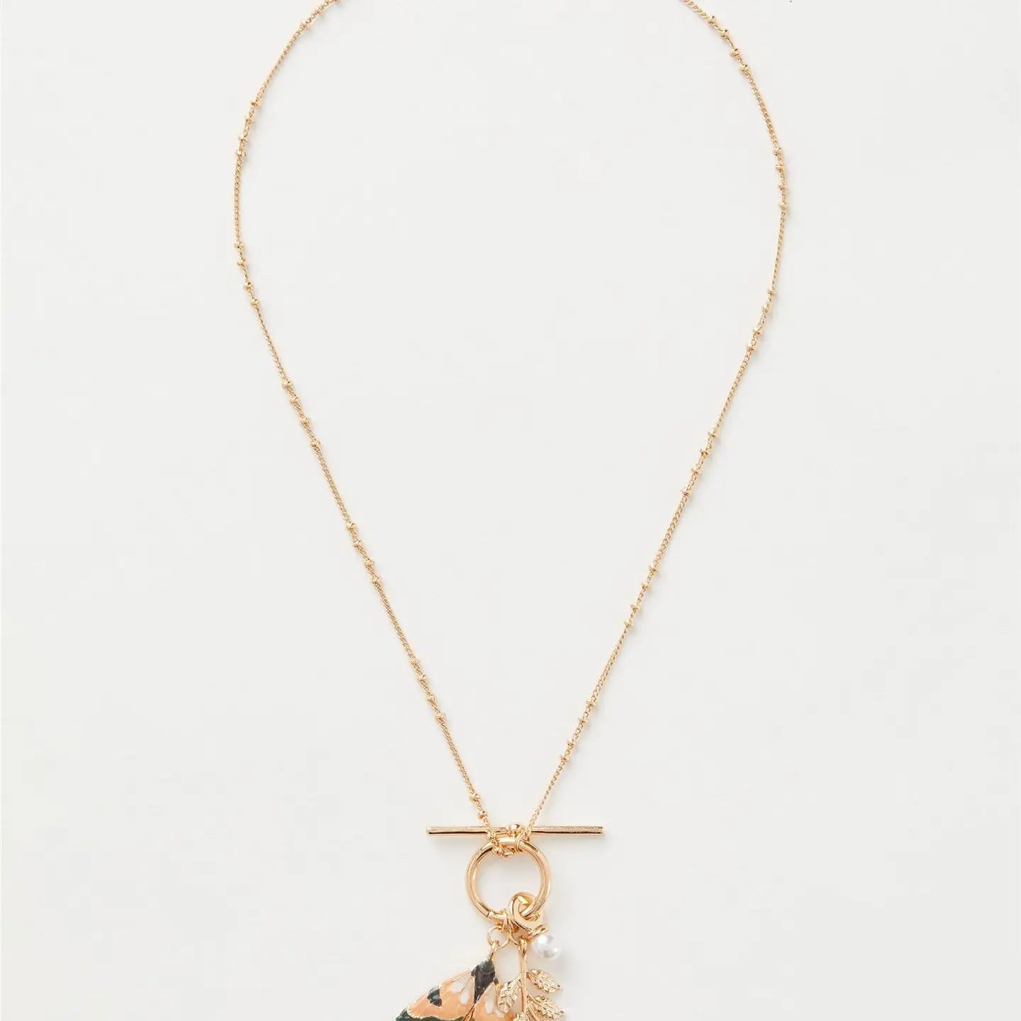 Enamel Leaf & Moth Charm Necklce