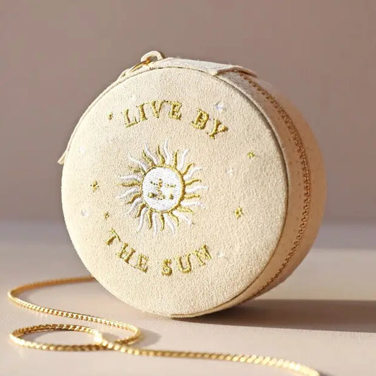 Sun + Moon Embroidered around Jewelry Case, Beige