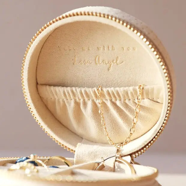 Sun + Moon Embroidered around Jewelry Case, Beige