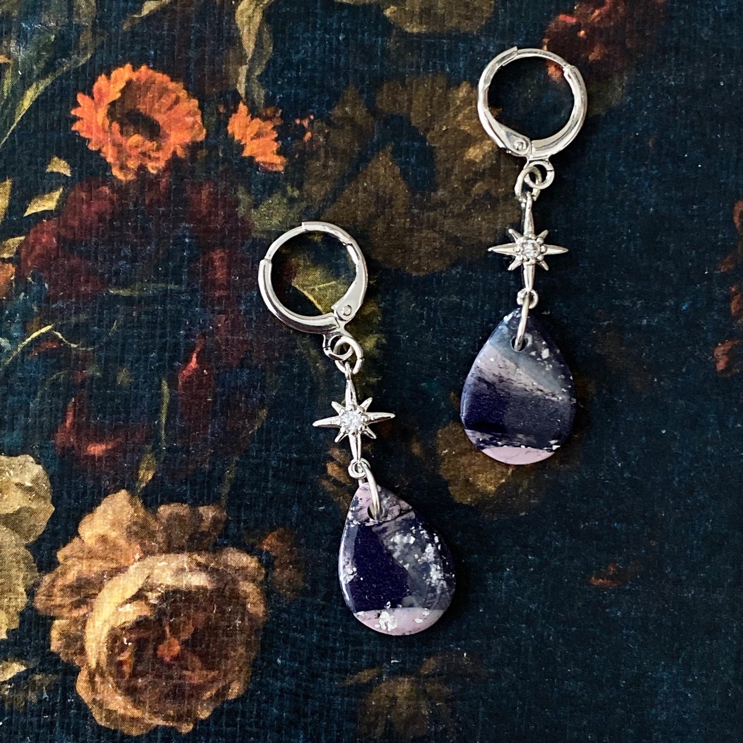 Silver Celestial Violet Teardrops