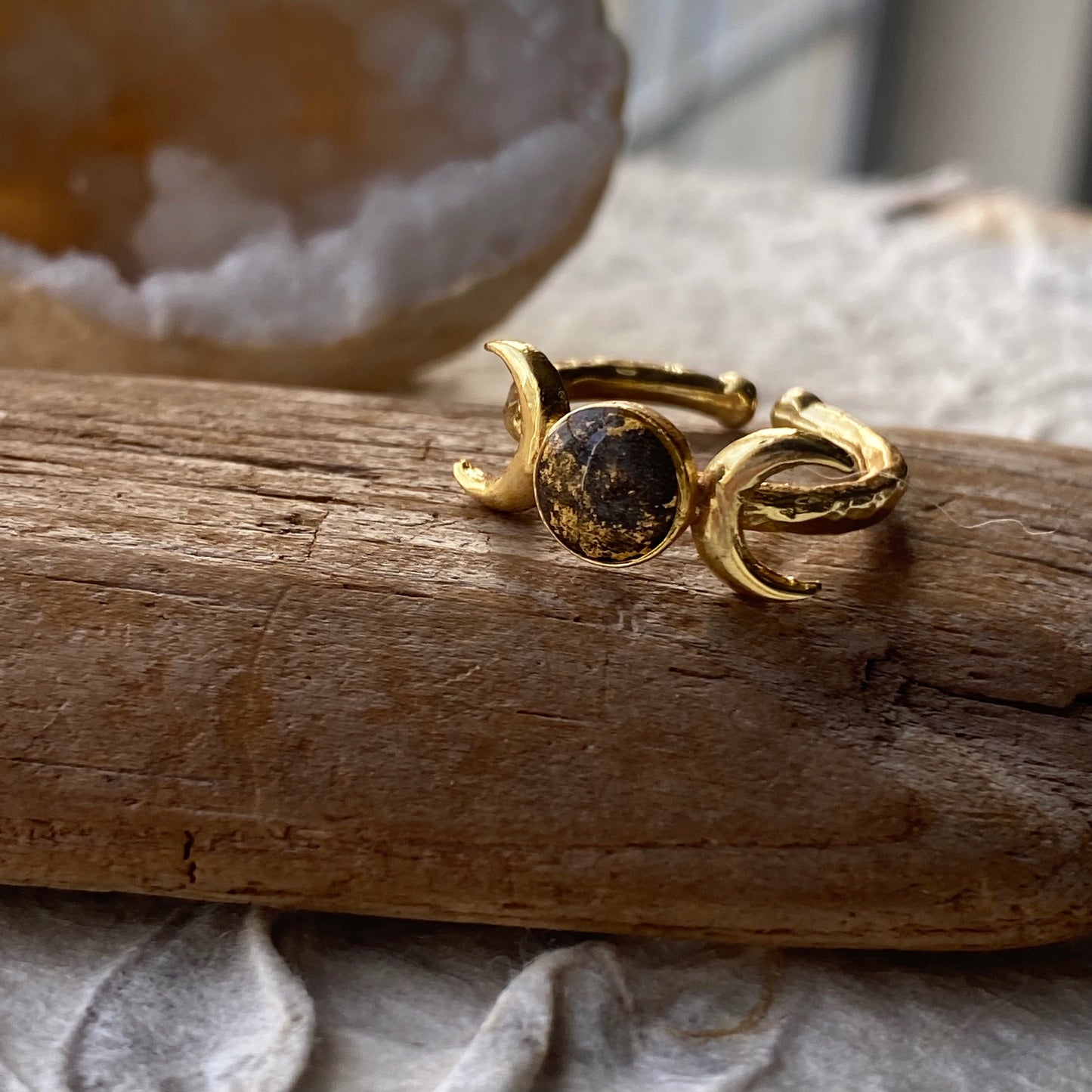 Triple Moon Adjustable Gold Ring