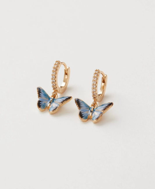 Enamel Blue Butterfly Huggie Hoop Earrings