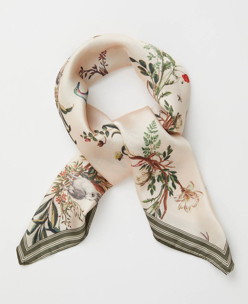 Toile de Jouy Olive Green Square Scarf