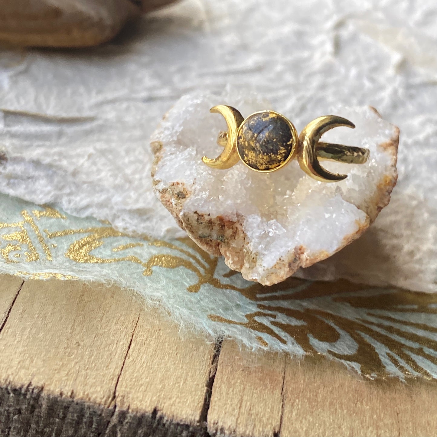 Triple Moon Adjustable Gold Ring