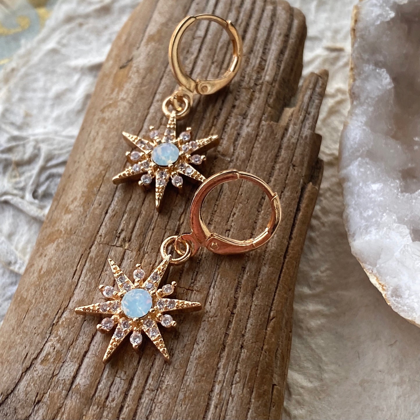 Opal Star Huggie Hoops