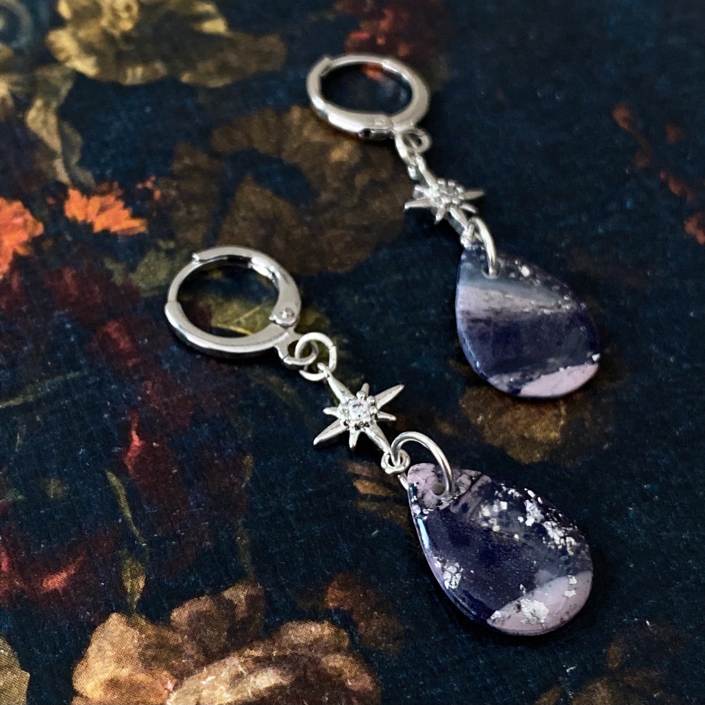 Silver Celestial Violet Teardrops